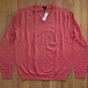 J Crew Rugged Cotton V-Neck Sweater Brick L